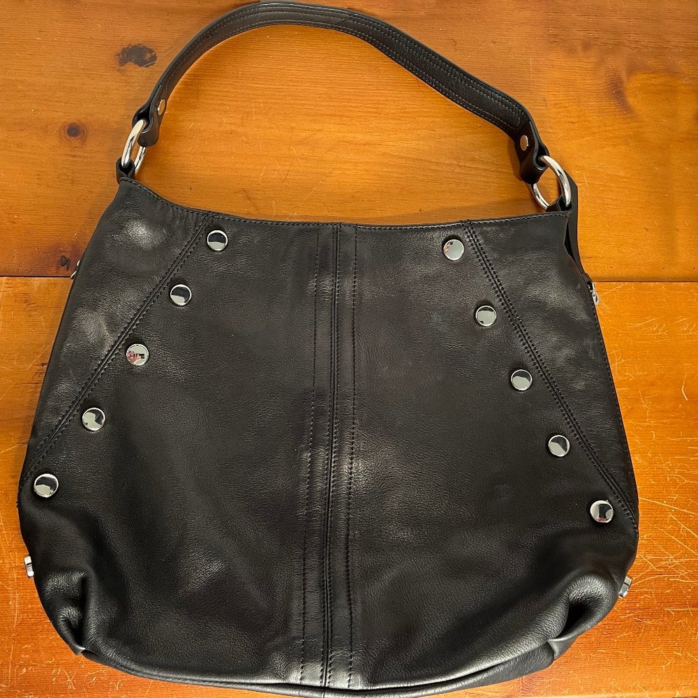 B. Makowsky Black Studded Leather Hobo Bag